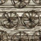 wagon wheels, weathered wood, rustic brown, sepia tones, western theme, vintage wheels, wooden spokes, barn wood, cowboy style, frontier design, old west, rustic pattern,, fabric panel, ranch decor, country western, aged wood texture, pioneer era, rustic charm