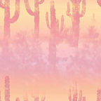 fabric panel, desert landscape, cactus silhouettes, saguaro cacti, pink gradient, peach tones, coral hues, southwestern theme, desert plants, dusty rose, sunset colors, western motif, botanical design, desert scene, soft pastels, nature pattern, arizona landscape, warm palette, desert flora