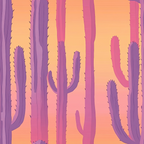 orange, pink, purple, coral, lavender, cactus, saguaro, desert plants, southwestern, arizona landscape, sunset colors, warm tones, botanical, desert scene,, fabric panel, western theme, arid landscape, stylized illustration, peachy background