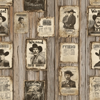 beige, brown, sepia, vintage wanted posters, western outlaws, cowboys, mustached men, weathered wood planks, distressed paper, old west, rustic, aged appearance,, fabric panel, nostalgic, frontier theme, historical figures, antique style, worn textures