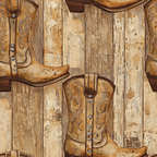 brown, tan, beige, cowboy boots, western boots, leather boots, wood planks, rustic wood, weathered wood, ornate stitching, decorative patterns, western theme, country style,, fabric panel, vintage look, distressed texture, boot motif, ranch style, earthy tones