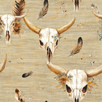beige, tan, brown, cream, cattle skulls, bull skulls, feathers, southwestern, western, boho, rustic, animal skulls, horns, dried flowers, desert theme,, fabric panel, neutral tones, bohemian, country western, rancher style, natural elements