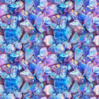 Seamless pattern of iridescent, translucent gemstones in shades of blue, pink, and purple, creating a kaleidoscopic effect.