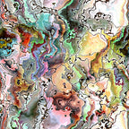 Abstract image with swirls of multicolored patterns in blues, greens, reds, and browns, creating a marbled effect with intricate, wavy lines.