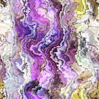Abstract image with swirling patterns in shades of purple, pink, and green, resembling a topographical map with textured layers and organic shapes.