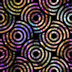 oyster shell, iridescent, circular patterns, concentric circles, mother of pearl, purple, lavender, gold, green, rainbow colors, holographic effect, geometric design,, fabric panel, swirling motifs, metallic sheen, abstract circles, nautical theme, ocean inspired, repeating pattern