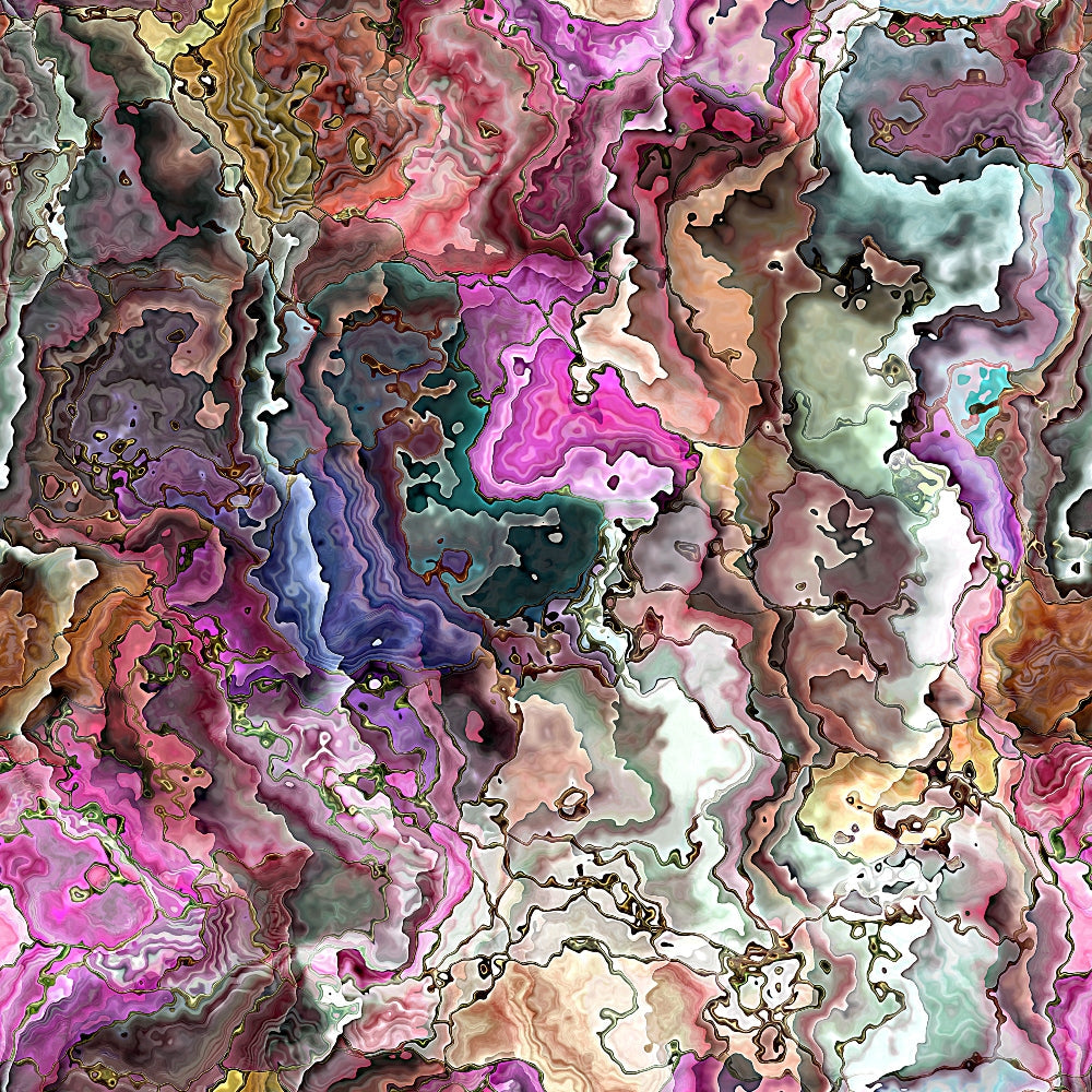 Abstract image with swirling patterns in pink, green, and blue hues, resembling a marbled effect.