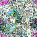 Abstract pattern with swirling shapes in various shades of green, purple, pink, and blue, resembling marbled texture.