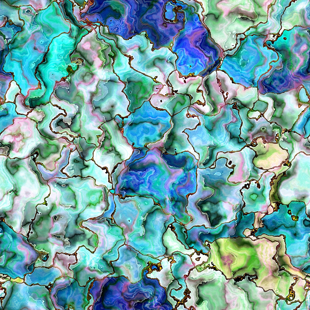Abstract pattern with swirling, vibrant colors in shades of blue, green, and purple, resembling a fluid, marbled texture.