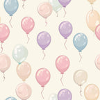 Pattern of pastel-colored balloons on a light background.