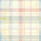 Pastel-colored plaid pattern with intersecting vertical and horizontal lines in soft hues of yellow, pink, and blue on a light background.