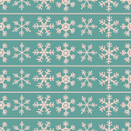 Pattern of pink snowflakes on a teal background, arranged in horizontal rows.