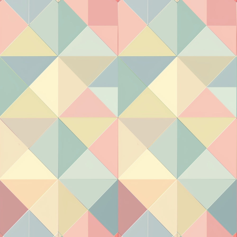 Geometric pattern with pastel triangles and squares in shades of pink, blue, yellow, and green.