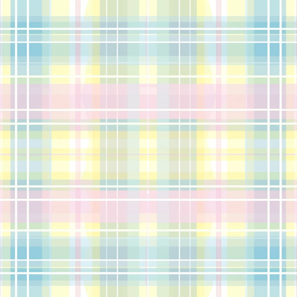 Pastel-colored plaid pattern with intersecting lines in blue, yellow, pink, and green hues.