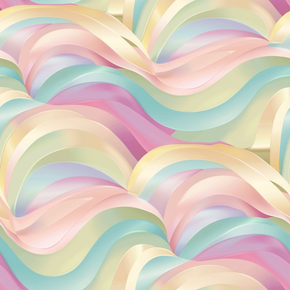 Abstract pattern of flowing, wavy lines in pastel colors including pink, yellow, blue, and green, creating a smooth, layered texture.