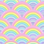 Pattern of overlapping rainbows with pink, yellow, green, blue, and purple arcs, creating a seamless, colorful design.