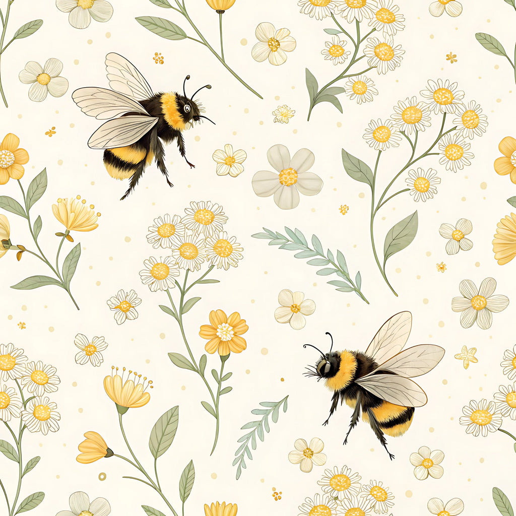 Pastel Floral Bumblebee Pattern 20 Quilting Cotton Fabric