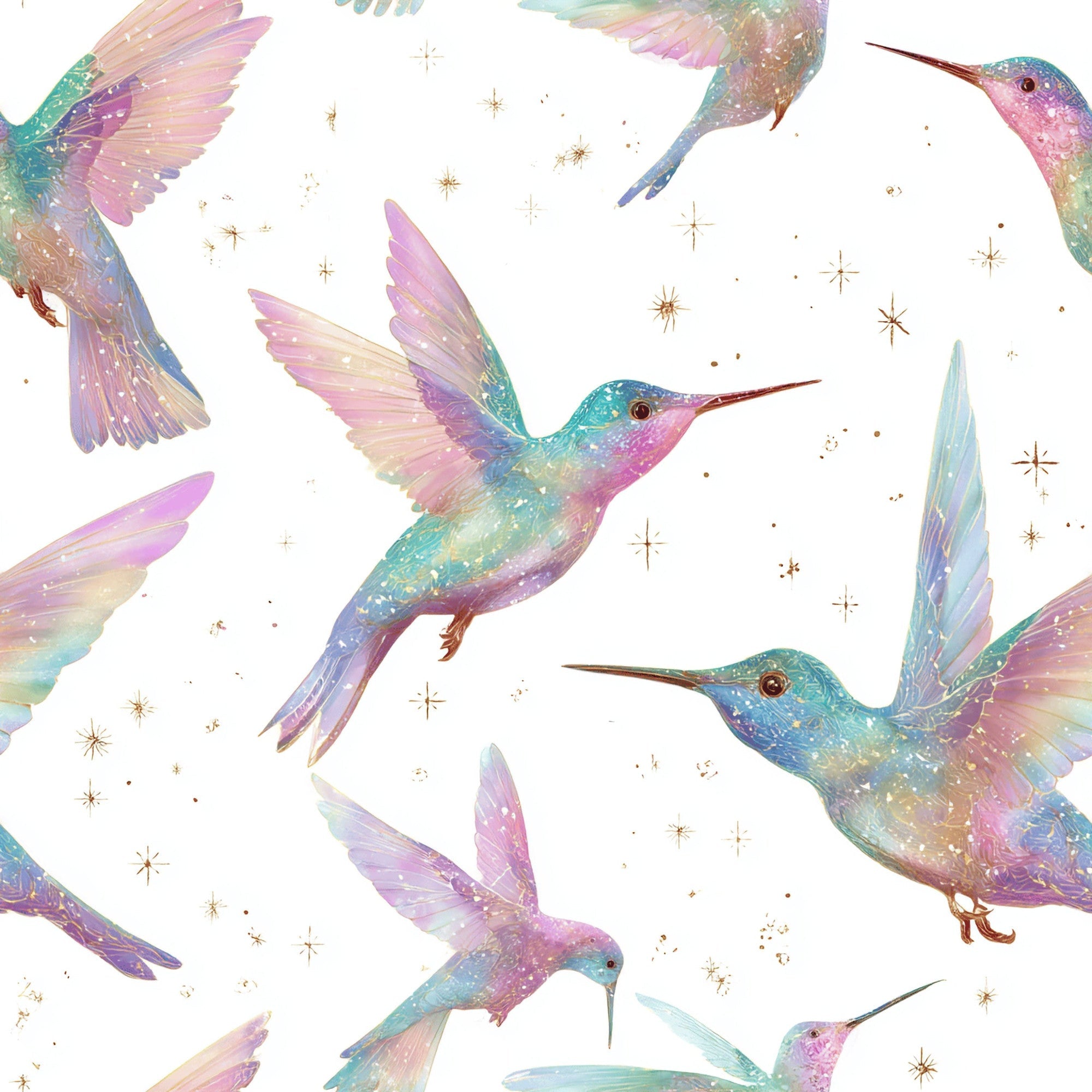 Pastel Hummingbirds Pattern 1 Minky Fabric