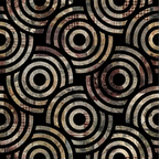 fabric panel, concentric circles, geometric pattern, earth tones, brown, beige, tan, cream, black, textured rings, abstract design, repetitive motif, neutral palette, vintage style, retro pattern, overlapping circles, warm colors, crafting fabric, patchwork design