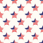 '- Patriotic July Pattern 1 Fabric - Red, white, and blue colors - Star shapes - American flag-inspired design - Quilting fabric - Cotton textile - Holiday-themed textile - Soft, premium material - Traditional striped and star pattern