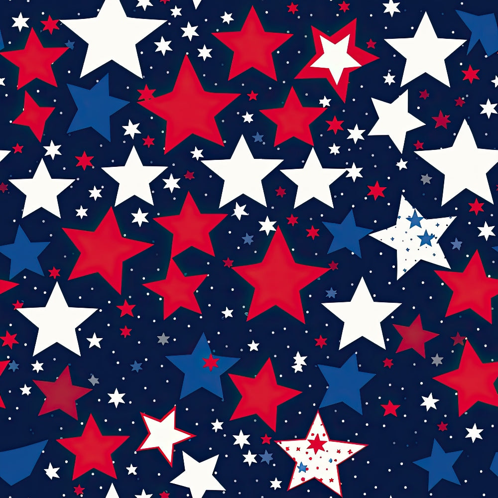 '- Patriotic July Pattern 10 Fabric - Stars - Red - White - Blue - Cotton - Quilting - Textile - Yardage - Traditional - Soft - Printed - American - Holiday - Festive - Seasonal
