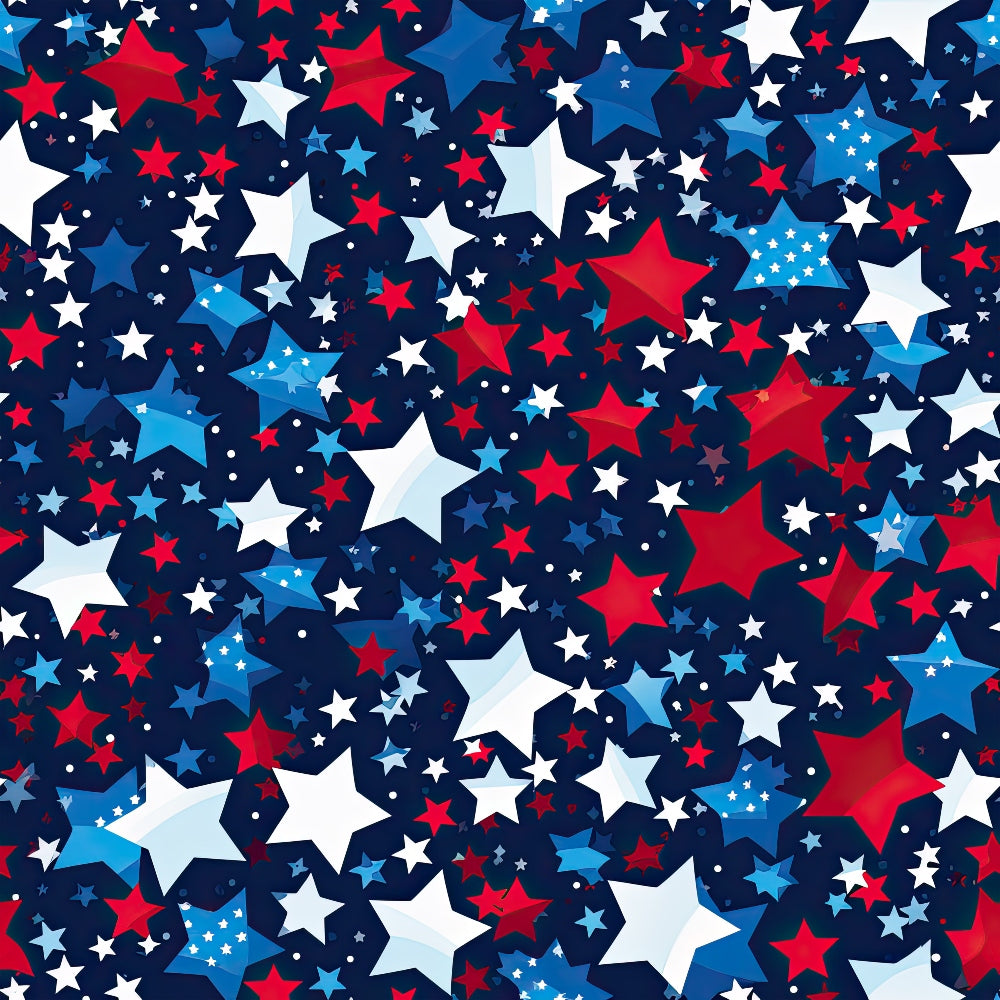 '- Patriotic July Pattern 12 Fabric - Red stars - White stars - Blue stars - Star shapes - Festive design - material - Americana theme - Traditional print - Textile yardage - Soft fabric - Vibrant colors - United States inspired