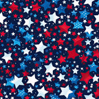 '- Patriotic July Pattern 12 Fabric - Red stars - White stars - Blue stars - Star shapes - Festive design - material - Americana theme - Traditional print - Textile yardage - Soft fabric - Vibrant colors - United States inspired