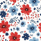 Patriotic July Pattern 13 Fabric featuring red, white, and blue floral design, blooming flowers, leafy branches, spring blossoms, festive, traditional, vibrant, soft textile, craft material, sewing fabric, decorative, premium .