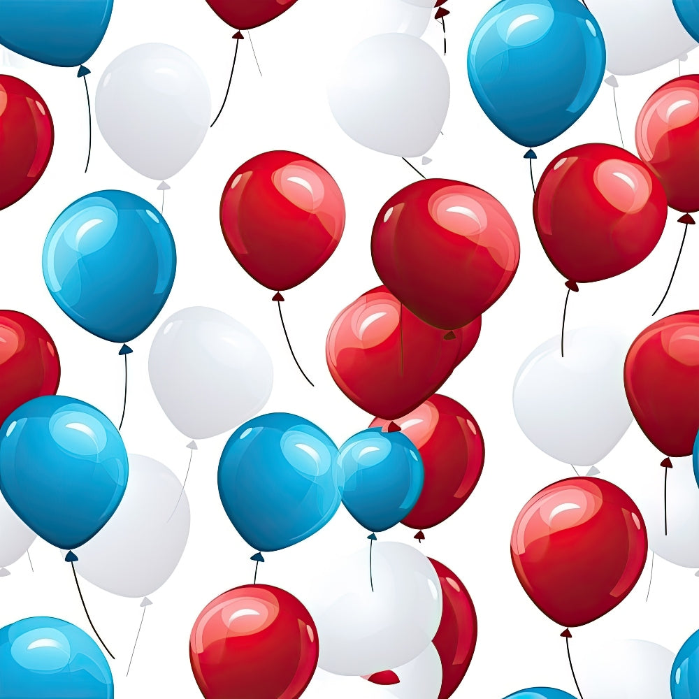Patriotic July Pattern 14 Fabric featuring balloons, red, white, blue, festive, celebration, party, decorative, textile, material, cotton, quilting, Americana, vibrant colors, smooth texture, premium fabric