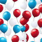 Patriotic July Pattern 14 Fabric featuring balloons, red, white, blue, festive, celebration, party, decorative, textile, material, cotton, quilting, Americana, vibrant colors, smooth texture, premium fabric