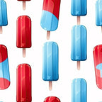 '- Patriotic July Pattern 15 Fabric - Red, blue, white colors - Ice cream popsicle design - Striped and solid color motifs - American patriotic theme - material - Summer holiday inspired fabric