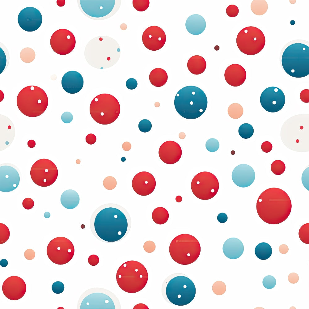 '- Patriotic July Pattern 16 Fabric - Red dots - Blue circles - White background - Polka dot design - Quilting fabric - Cotton material - American style - Seamless print - Craft fabric - Soft texture