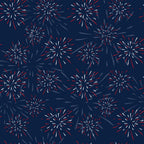 Patriotic July Pattern 2 Fabric, navy blue background, fireworks design, red white blue colors, celebratory theme, cotton textile, quilting material, festive print, traditional American style, holiday fabric, soft texture, premium, yardage fabric, patriotic motif.