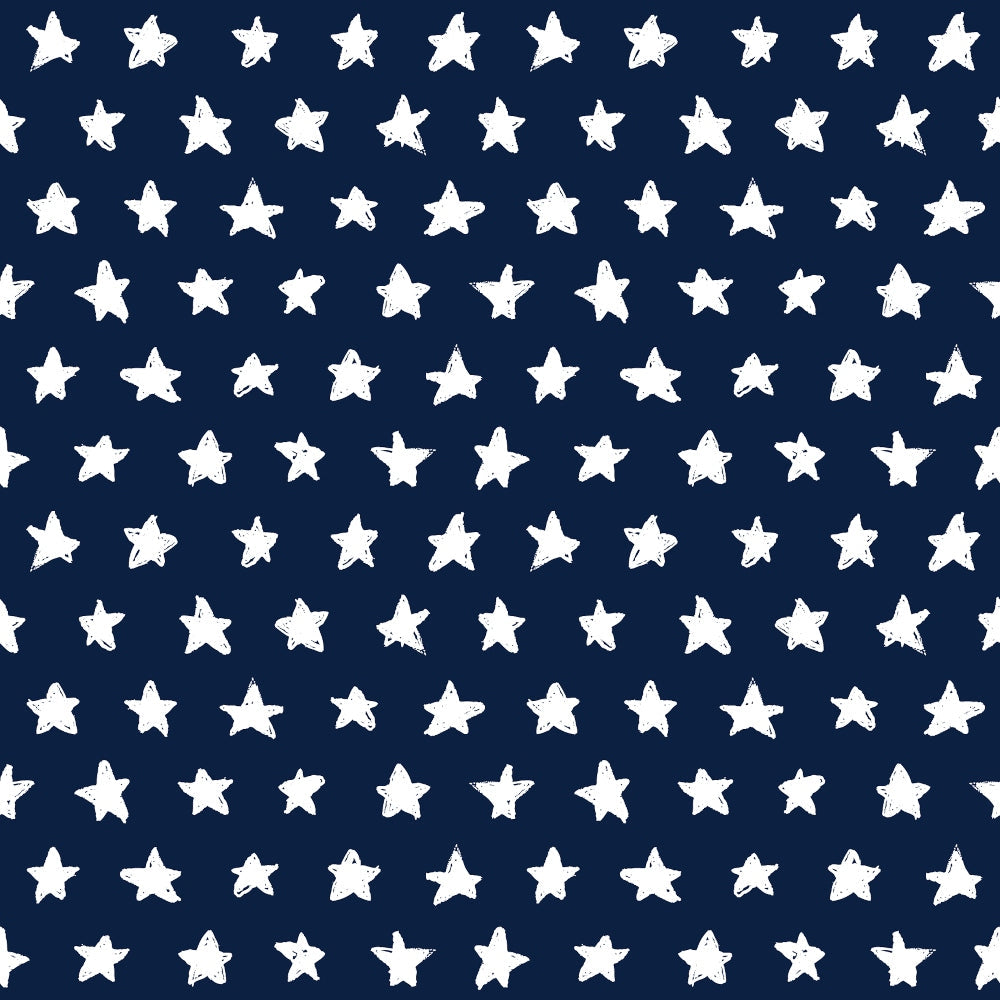 '- Patriotic July Pattern 4 Fabric - White stars - Navy blue background - Star print - Cotton textile - Quilting material - American inspired design - Fabric yardage - Soft texture - Classic cotton cloth