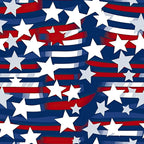 Patriotic July Pattern 9 Fabric featuring red, white, and blue colors, star shapes, stripes, American theme, festive design, textile, sewing material, craft fabric, patriotic print, quilting fabric, cotton textile, holiday fabric.