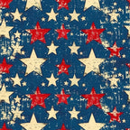 Red and white stars on a distressed blue background with a vintage, textured appearance.