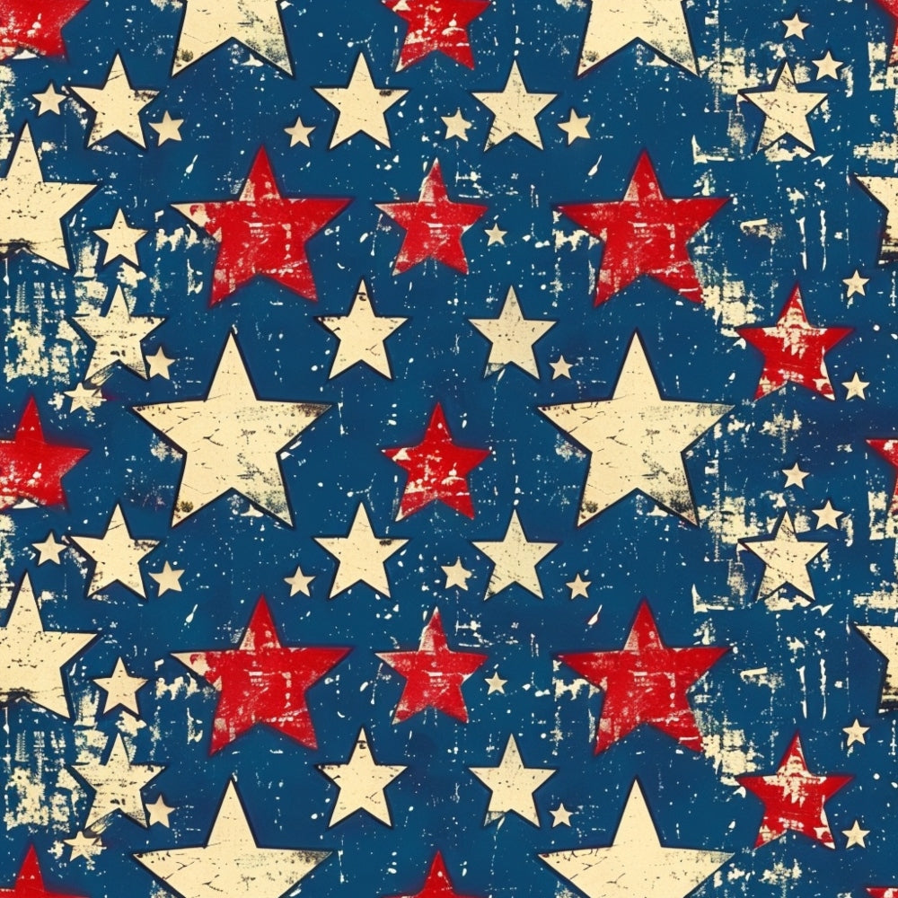 Red and white stars on a distressed blue background with a vintage, textured appearance.
