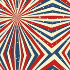 Red, white, and blue geometric pattern with star shapes and converging lines creating a dynamic, radial design.