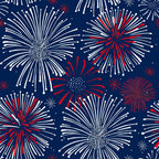 Pattern of red and white firework-like bursts against a dark blue background.