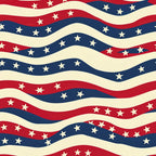 Pattern of wavy red, white, and blue stripes with white stars, resembling a stylized American flag design.