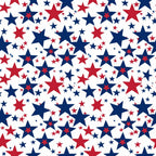 Pattern of red and blue stars of varying sizes on a white background.