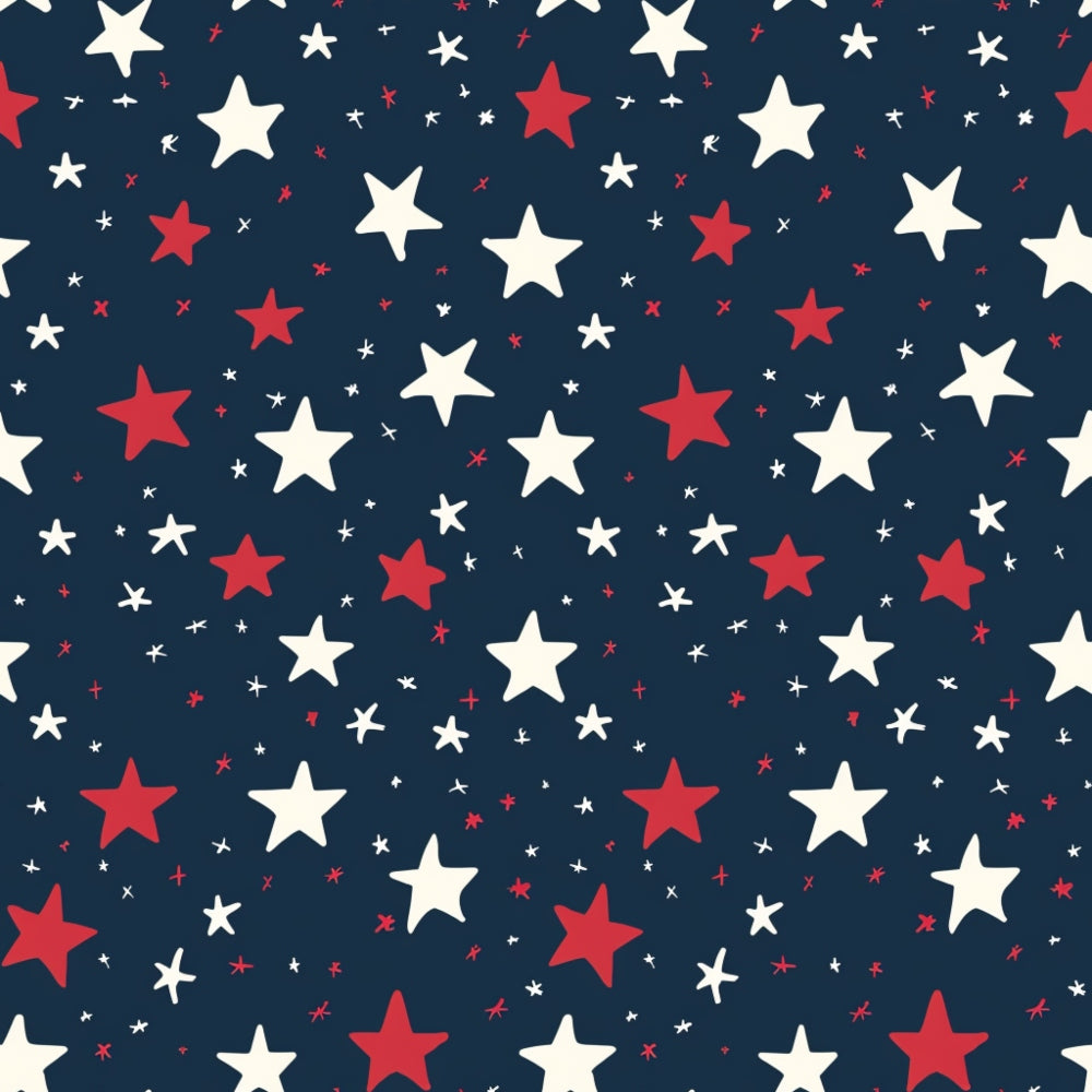 Pattern of red, white, and blue stars of varying sizes scattered on a dark blue background.