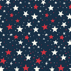 Pattern of red, white, and blue stars of varying sizes scattered on a dark blue background.