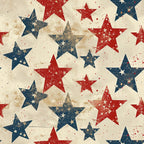 Red, blue, and beige stars with a distressed texture on a beige background.