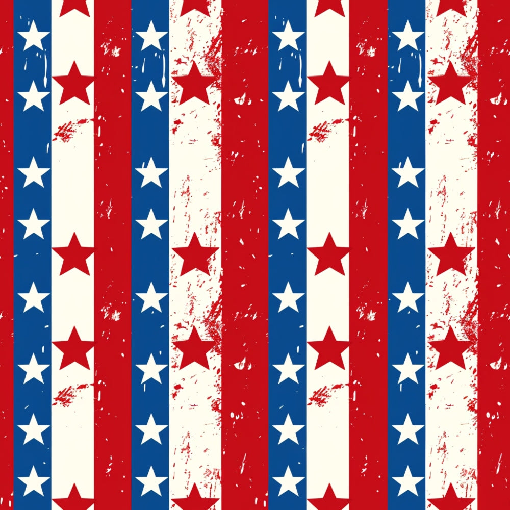 Grungy vertical stripes pattern with red and white lines; red stars on blue stripes.