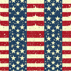 A vintage pattern featuring vertical stripes of red and beige with blue rectangles containing white stars, resembling the American flag.