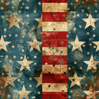 Distressed pattern featuring stars and stripes resembling the American flag, with a vintage, worn-out appearance.