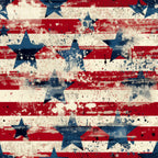 A grunge American flag pattern featuring red and white stripes with blue stars. The design has a splattered and distressed effect.