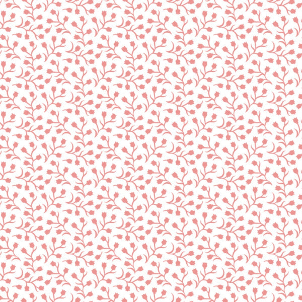 peach, coral pink, white, ditsy floral, small flowers, botanical, delicate branches, scattered blooms, tiny buds, feminine, soft pattern,, fabric panel, spring motifs, gentle design, repeating pattern, peachy pink, floral vines, dainty flowers, romantic style