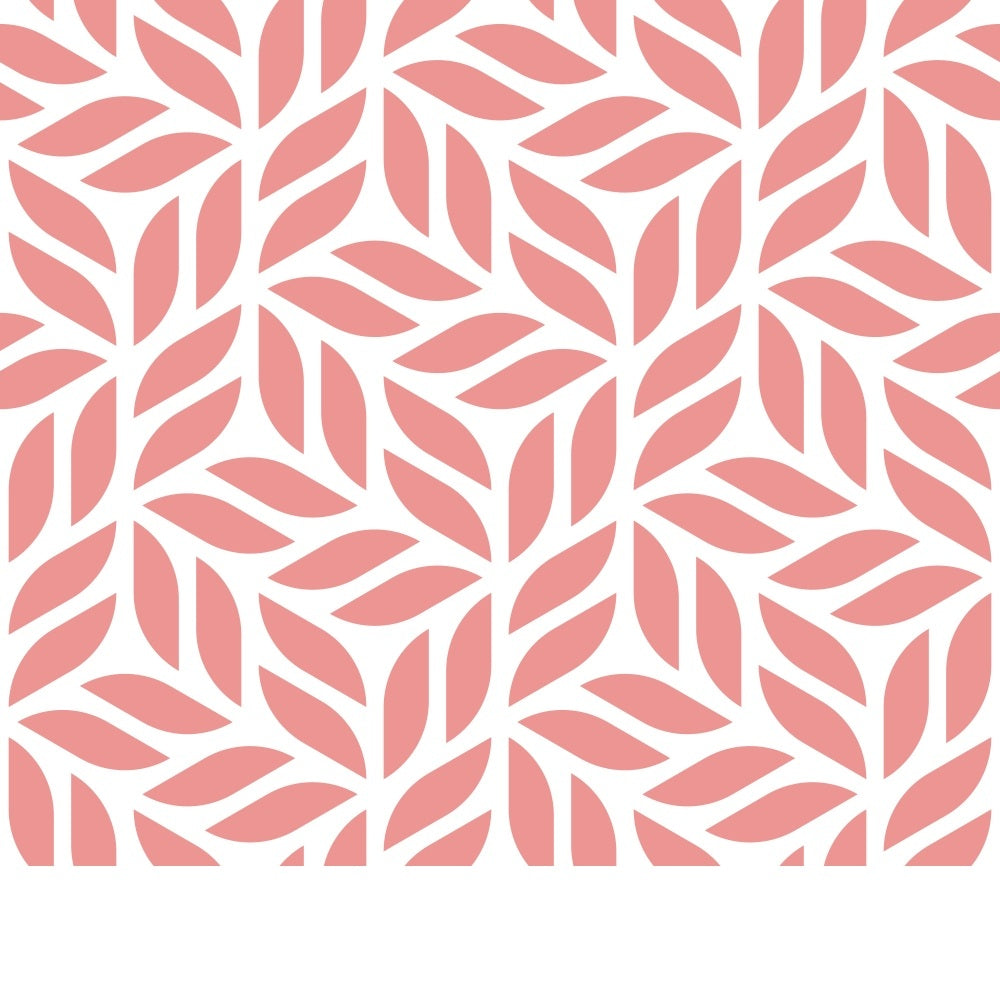 peach puff, coral pink, white background, leaf pattern, botanical design, floral motif, geometric leaves, repeating pattern,, fabric panel, nature inspired, organic shapes, soft pastels, modern botanical, stylized foliage, contemporary design, crafting fabric, sewing material, decorative leaves